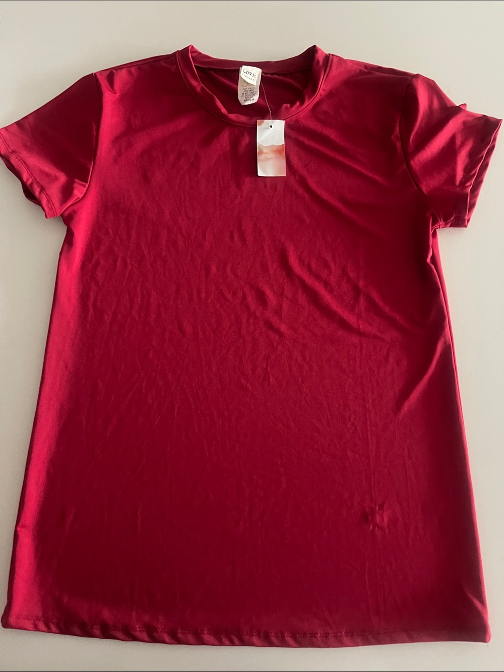 Women’s Red Crewneck Tee Dress - , Classic Short Sleeve